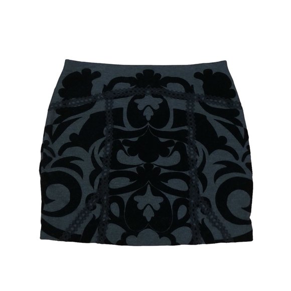 Free People Velvet Damask Stretch Mini Skirt S High Waist Lace Details Black - Picture 2 of 5
